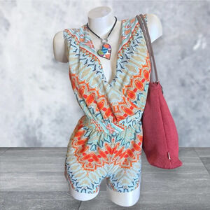 bebe Y2K Colorful Abstract Boho Summer Romper, Size XS